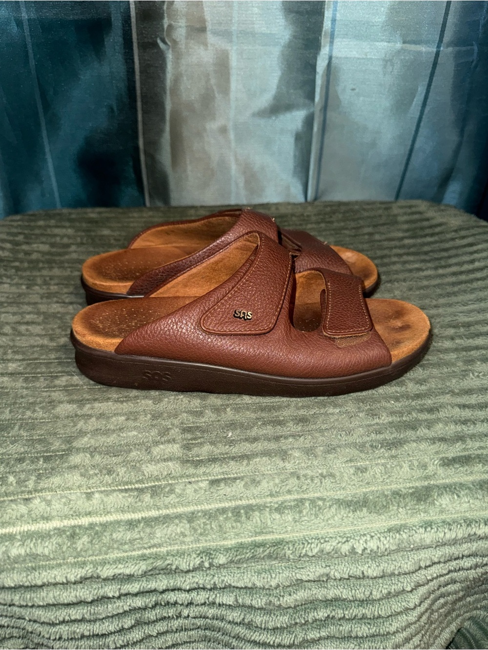 SAS Women's Brown Leather Double-Strap Slide Sandals